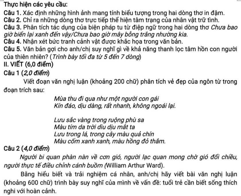 Đề thi thử tốt nghiệp môn Ngữ văn của liên trường trung học phổ thông tỉnh Nghệ An 2025